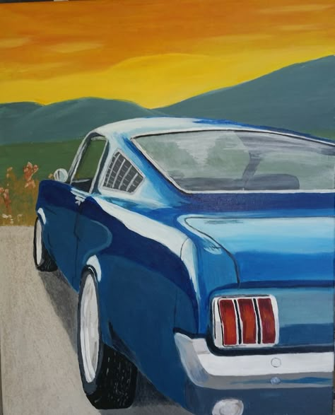 Car Paintings Easy, Car Painting Canvas Easy, Cars Canvas Painting, Car Painting Canvas, Simple Car Painting Canvas, Mustang Painting, Car Window Painting Canvas, Music Art Painting, Simple Canvas Paintings