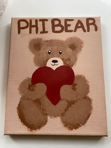 Painting Ideas Sorority, Bear Big Little Reveal, Big Lil Baskets, Pi Phi Canvas Paintings, Beary Excited Big Little, Big Little Paintings, Alpha Phi Painting Canvas, Alpha Phi Canvas Painting, Alpha Phi Painting