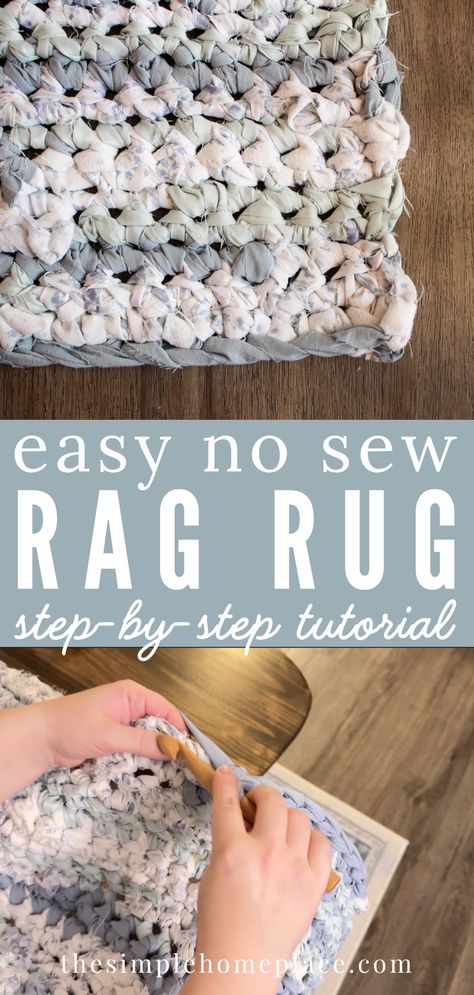 How to Make a No Sew Rag Rug from Thrifted Bed Sheets - The Simple Homeplace Diy Crochet Rag Rug, Braided Rag Rug Tutorial, No Sew Rag Rug, Braided Rag Rug Diy, Braided Rug Tutorial, Denim Rag Rugs, Hand Braided Rug, Rag Rug Diy, Homemade Rugs