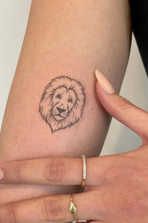 Looking for leo tattoo ideas?! If you're looking for leo tattoo for women, whether it's back, arm, small, large, minimalist, WHATEVER - we've got it here. As the lion of the zodiac, these tattoos can be small but MIGHTY Small Lion Tattoo For Women, Simple Lion Tattoo, Lioness Tattoo Design, Small Lion Tattoo, Leo Tattoo Designs, Tattoo Lion, Lioness Tattoo, Lion Head Tattoos, Lion Tattoo Design