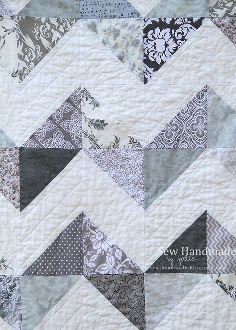 Chevron Quilt Tutorials, Denim Quilt Patterns, Chevron Quilt Pattern, Square Quilts, Charm Square Quilt, Herringbone Quilt, Triangle Quilt Pattern, Neutral Quilt, Triangle Quilts