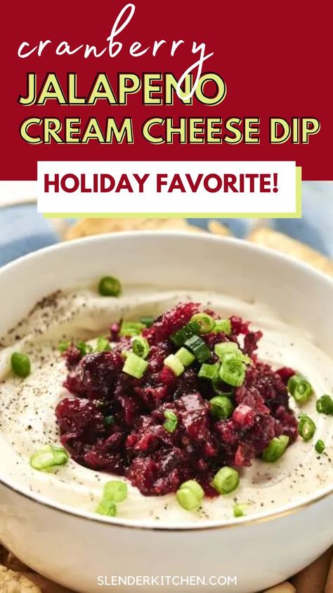 This Cranberry Jalapeño Cream Cheese Dip is an easy to make yet stunning appetizer for the holiday season! It’s got all the classic holiday flavors you love wrapped up in a creamy dip that takes 10 minutes to whip up. You know that appetizer where you have a block of cream cheese topped with pepper jelly? This Cranberry Jalapeño Cream Cheese Dip is just like that, only made with a zippy cranberry jalapeño relish instead! Jalapeno Cranberry Dip, Cranberry Jalapeno Cream Cheese, Cranberry Jalapeno Cream Cheese Dip, Jalapeno Cream Cheese Dip, Jalapeno Cream Cheese, Jalapeno Relish, Cranberry Dip, Cranberry Jalapeño, Cream Cheese Recipes Dip