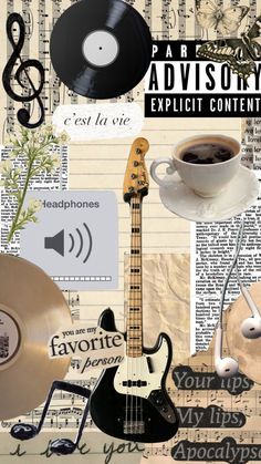 Vintage Music Stickers, Music Stickers Aesthetic Vintage, Film Collage Aesthetic, Aesthetic Music Wallpaper Iphone, Collage Wallpaper Music, Music Wallpaper Collage, Aesthetic Guitar Wallpaper, Cute Retro Wallpaper, Music Stickers Aesthetic