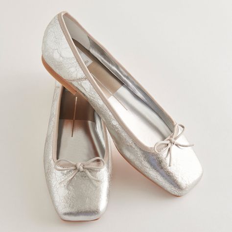 ANISA BALLET FLATS SILVER DISTRESSED LEATHER Princess Heels, Shoes For Fall, Designer Ballet Flats, Silver Ballet Flats, Satin Ballet Flats, Gladiator Sandals Heels, Michael Kors Heels, Designer Flats, Round Toe Pumps