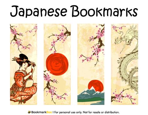 Free printable Japanese bookmarks. The bookmarks include a Japanese woman, dragon, cherry blossoms, and more. Download the PDF template at http://bookmarkbee.com/bookmark/japanese/ Homemade Bookmarks, Japanese Paper Lanterns, Dragon Bookmark, Free Printable Bookmarks, Bookmark Designs, Diy Back To School, Pretty Printables, Printable Bookmarks, Bookmark Template