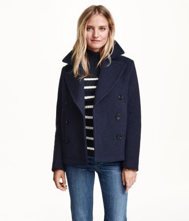 8c01a75941549a705cf7275e41b21f0ddesc45151733ri Pijamas Women, Barbour Women, Navy Coat, Neue Outfits, H&m Jackets, Crew Clothing, Wool Peacoat, Blue Coats, Coat Outfits