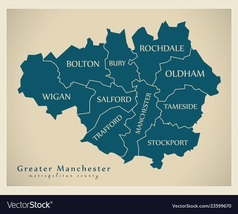 Modern Map - Greater Manchester metropolitan county UK... Manchester Map, Modern Map, Salford, Greater Manchester, Business Names, Manchester City, Png Images, Manchester, Vector Free