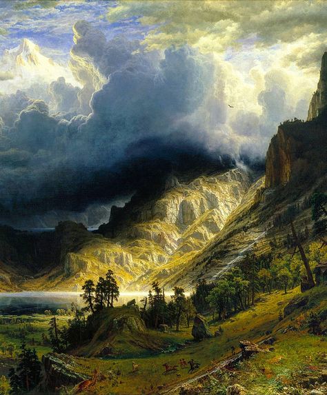 Art History Gallery on Instagram: “Albert Bierstadt (1830-1902): A Storm in the Rocky Mountains, Mt. Rosalie (detail), 1866, Oil on canvas, 98 5/8 x 158 1/8 (250.5 x 401.6…” Albert Bierstadt Paintings, Albert Bierstadt, Hudson River School, Romantic Era, Monet Paintings, The Rocky Mountains, Plant Painting, Traditional Landscape, Impressionism Art