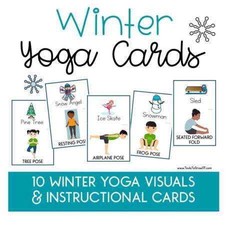 Winter | Holidays / Seasons /Themes | Therapy Resources | Tools To Grow, Inc. Winter Movement Cards, Winter Yoga For Kids, Winter Gross Motor Activities Toddlers, Christmas Yoga For Kids, Winter Gross Motor Activities Preschool, Winter Gross Motor Activities, Yoga Preschool, Winter Gross Motor, Preschool Yoga