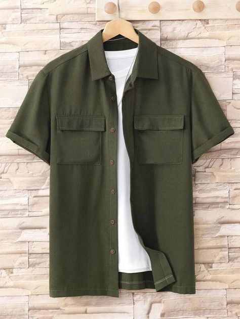 Green Shirt Outfit Men, Green Outfit Men, Short Sleeve Shirt Outfit, Green Shirt Men, Army Green Dress, Shirt Outfit Men, Mens Casual Outfits Summer, Mens Casual Dress Outfits, Men Stylish Dress