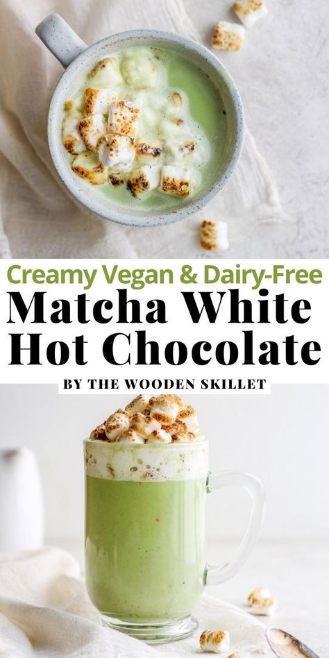 Matcha White Hot Chocolate, White Chocolate Matcha Latte, Vegan Matcha Recipes, Hot Matcha Recipe, Matcha Drink Ideas, Matcha Recipe Drinks, Hot Chocolate Smoothie, Iced Matcha Recipe, Hot Matcha Latte