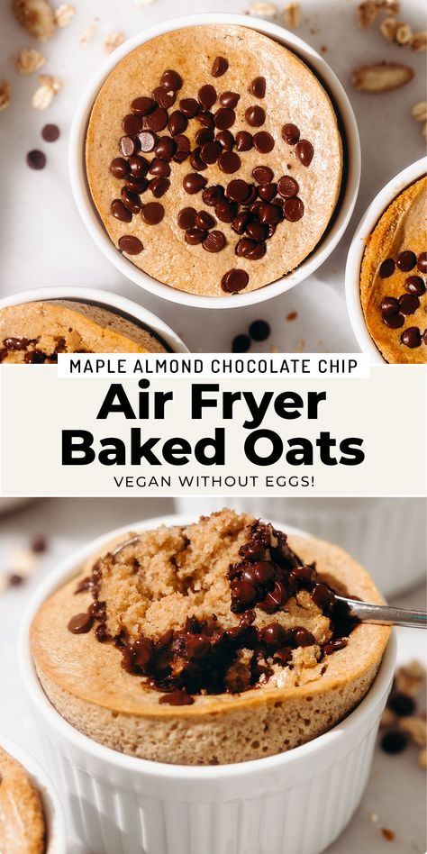 Air Fryer Baked Oats (vegan + 20 grams of protein!) | Feasting on Fruit Baked Oats Air Fryer, Air Fryer Baked Oats, Baked Oats Vegan, Kid Breakfast, Vegan Chocolate Chips, Feasting On Fruit, 20 Grams Of Protein, Protein Baking, Easy Gluten Free Desserts