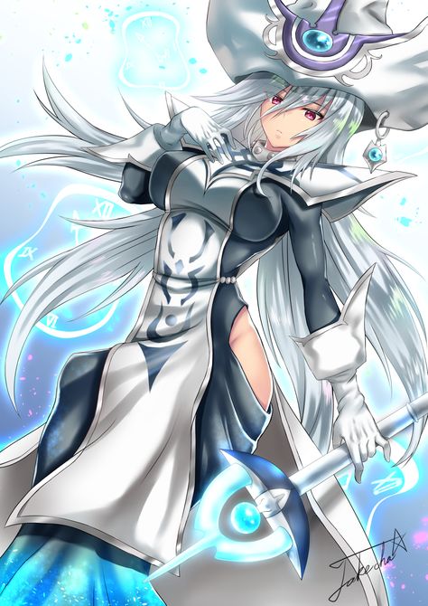 Safebooru - 1girl blue eyes breasts duel monster elbow gloves gloves hat highres hip vent large breasts long hair looking at viewer red eyes silent magician silver hair solo staff takecha wizard hat yu-gi-oh! yuu-gi-ou yuu-gi-ou duel monsters | 2832424 Silent Magician, Yugioh Dragon Cards, Yugioh Yami, Yugioh Monsters, Yugioh Cards, Gundam Art, Yu Gi Oh, Disney Marvel, Anime Kawaii