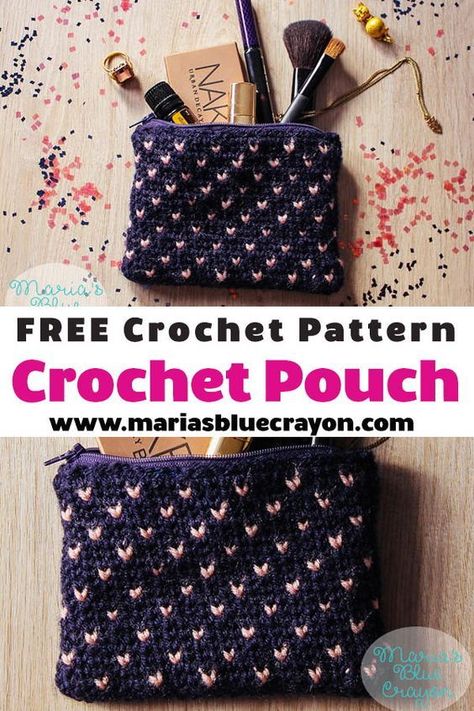 Mini Heart Pouch Crochet Pattern - Maria's Blue Crayon #BeadingPatterns #BeadPattern #BeadPatternsFree #BeadPatternIdeas Clutch Sewing, Tote Crochet, Pouch With Zipper, Crochet Shell Stitch, Crochet Pouch, Crochet Purse Patterns, Crochet Bags Purses, Pouch Pattern, Crochet Motifs