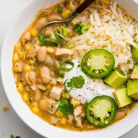 White Bean Chili - 40 Aprons White Bean Chili Recipe, Ham And Potato Casserole, Delicious Chili Recipe, Chili Recipe Healthy, 40 Aprons, Mexican Shredded Chicken, Healthy Chili, White Bean Chili, Bean Chili Recipe