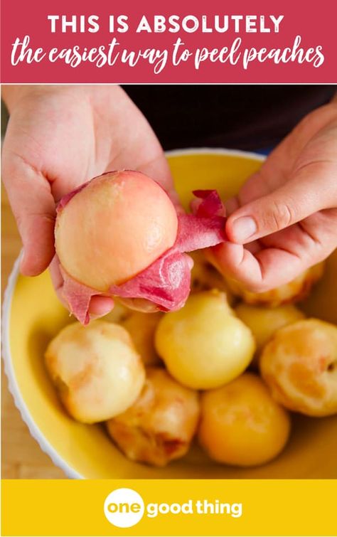 It's peach season, which means it's time to make peach jam! Learn my super simple trick to peeling peaches in seconds, plus get my peach jam recipe! #helpfultip #helpfulhint #tipsandtricks #homechef #foodie #homecooking #homecookin #yum #food #homecooking #eating #eatinghealthy #yummy #dessert #desserts Small Peaches Recipe, Easy Way To Peel Peaches, Peel Peaches Easy, Best Way To Peel Peaches, Blanching Peaches To Peel, No Peel Peach Recipes, Cooking With Peaches, What To Do With Bulk Peaches, How To Peel Peaches Easily