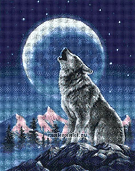 Wolf Cross Stitch, Crochet Blanket Designs, Diy Artwork, Beautiful Cross Stitch, Rhinestone Art, Counted Cross Stitch Kits, Blanket Designs, Stitch Kit, Cross Stitch Kits