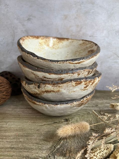 Ceramic Bowls, Handmade Bowls, Rustic Bowls, Minimalist Stoneware, Handmade Ceramic Bowls, Ceramic Soup Bowl, Tilted Bowl, Irregular Shape - Etsy Rustic Pottery Glazes, Pottery Cereal Bowls Handmade, Rustic Pottery Bowls, Ceramic Dishes Handmade, Unique Ceramic Ideas, Raw Ceramics, Pottery Bowls Handmade, Ceramic Bowls Handmade, Ceramic Soup Bowls