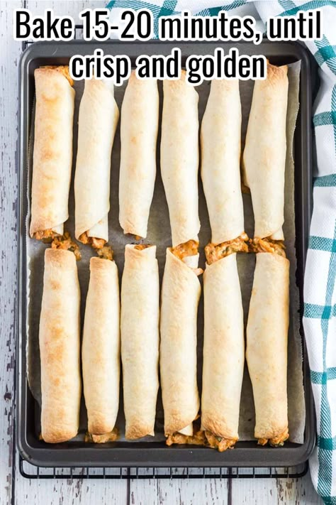 Baked Chicken Taquitos Recipe - Kylee Cooks Oven Baked Chicken Taquitos Recipe, Oven Baked Chicken Taquitos, Baked Taquitos Chicken, Easy Chicken Taquitos Baked, Canned Chicken Taquitos, Baked Chicken Taquitos, Chicken Taquitos Recipe, Taquitos Chicken, Chicken Taquitos Baked