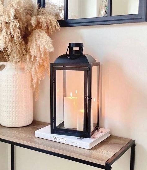 Black Lantern Decor, Lantern Styling, Latern Decor, Floor Lantern, Black Lantern, Neutral Interiors, Metal Lanterns, Glass Lantern, Ceramic Vases