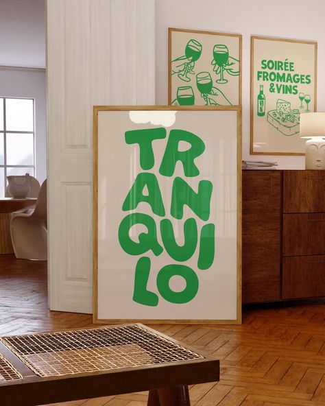 Bring a sense of calm and serenity to your space with our "Tranquilo" poster print. This minimalist wall art is perfect for reminding you to slow down and take it easy. Ideal for your home office, living room, or bedroom, this print is a gentle reminder to embrace tranquility in your daily life. The clean design and soothing message make it a versatile addition to any decor style. Perfect as a thoughtful gift for anyone in need of a little peace and calm. Embrace tranquility with this elegant an Posters For Office Wall Decor, Boho Wall Inspiration, Poster Prints For Bedroom, Trendy Prints Wall, Wall Art Trends 2024, Big Posters On Wall, Home Poster Design, Clean Room Decor, Therapy Prints