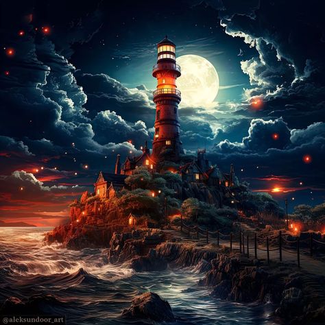 Fantasy Lighthouse, Haunted Lighthouse, To The Lighthouse, Dynamic Light, Lighthouse Painting, Lighthouse Pictures, Beautiful Lighthouse, Art Landscapes, Light Houses