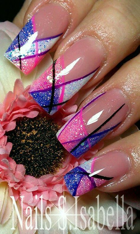 ✘ Pink And Blue Nails, Pretty Nail Art, Get Nails, Nail Designs Glitter, Fabulous Nails, Beautiful Nail Art, Fancy Nails, Creative Nails, Cool Nail Art