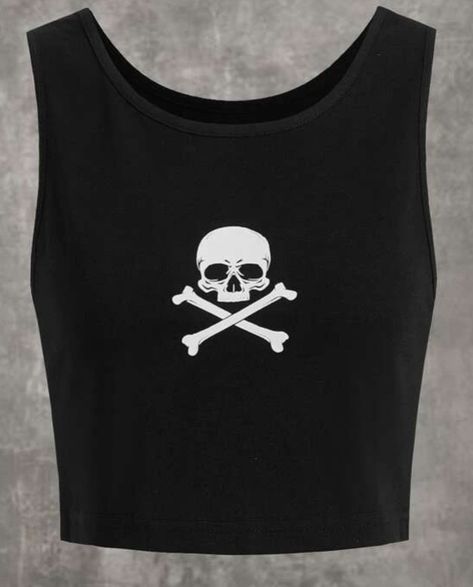 Skull Aesthetic Outfits, Skull Crop Top, Skull Tank Top, Teen Style, Skull Top, Skull Clothing, Skull Fashion, Design Clothes, Skull And Bones