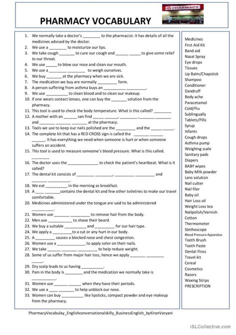 Medical Vocabulary Words, Medical Worksheets, Medical Activities, Pharmacy Assistant, Esl Reading, Medical Words, Presentation Topics, Pharmacy Student, Language Goals