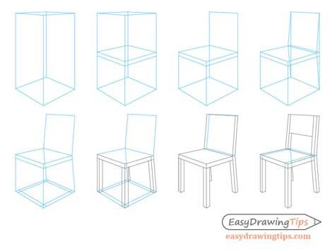 Perspective Step By Step, Chair Perspective, Chair In Perspective, How To Draw A Chair In Perspective, Chair In Perspective Drawing, How To Draw Chairs, Drawing A Chair, Chair Perspective Drawing, How To Draw Chairs Step By Step