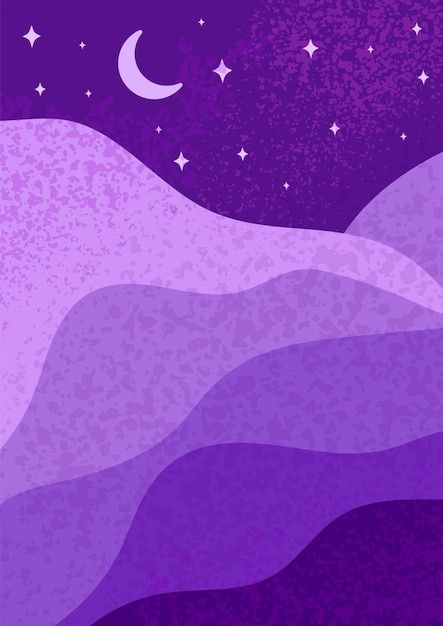 Vector mystical purple vintage landscape... | Premium Vector #Freepik #vector #design #graphic-art #moon-illustration #violet Violet Graphic Design, Purple Illustration Art, Purple Graphic Design, Purple Posters, Landscape Vector Illustration, Poster Purple, Landscape Vector, Journal 2024, Art Moon