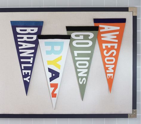 Personalized Pennant Flag | Kids Wall Decor | Pottery Barn Kids Dark Pottery, Small Girls Bedrooms, Guy Room, Baseball Bedroom, Custom Pennants, Best Banner Design, Fun Room, Decor Pottery, Emily And Meritt