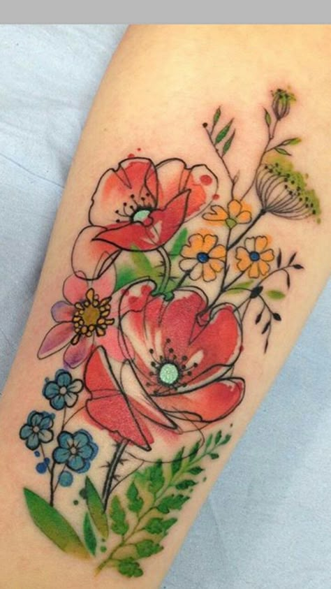 Tattoo Fairy, Wildflowers Tattoo, Tattoo Watercolor, Dandelion Tattoo, Watercolor Tattoo Flower, 4 Tattoo, Disney Tattoo, Geniale Tattoos, Diy Tattoo