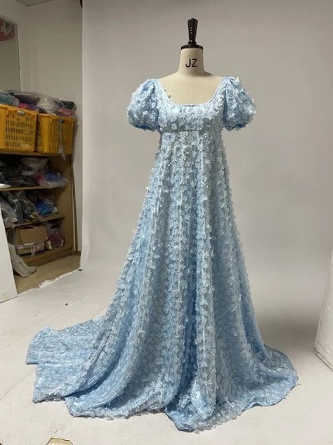 Bridgerton Daphne Dress Victorian Fancy Gown Blue Lace Floor-length Skirt Regency Dress Jane Austin Dress Tea Party Ball Gown Regency Ball Dress, Blue Victorian Dress Aesthetic, Bridgerton Daphne Dresses, Daphne Bridgerton Inspired Outfit, Regency Era Gown, Regency Dress Blue, Regency Dress Bridgerton, Blue Bridgerton Dress, 1800 Gowns