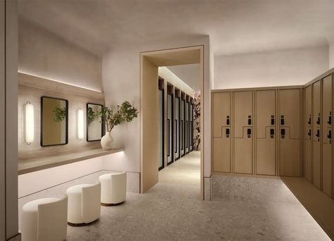 With the Savoy Club, Forgarty Finger Brings a 1960s Spirit Back to the General Motors Building | Architectural Record Fogarty Finger, Luxury Gym, Wc Design, Public Hotel, Restroom Design, Public Bathrooms, Washroom Design, Spa Design, Spa Room