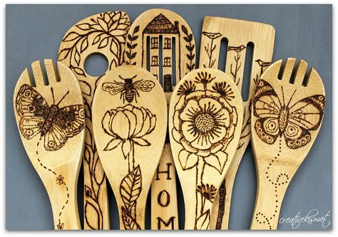 Explore Regina Lord (creative kismet)'s photos on Flickr. Regina Lord (creative kismet) has uploaded 6488 photos to Flickr. Wood Burning Ideas Spoons, Wood Spoons Burning, Wood Burning Wooden Spoons, Wood Burn Wooden Spoons, Wooden Spoons Burned, Wood Burn Spoons, Wood Burn Designs, Spoon Crafts, Spoon Art