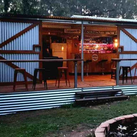 People are turning their backyard sheds into wine shacks for an at-home bar experience Cook Shed Ideas, Backyard Shed Bar Ideas, Backyard Bar Shed, Shed Bar Ideas, Party Shed, Bbq Shack, Backyard Refresh, Bbq Shed, Bbq Bar