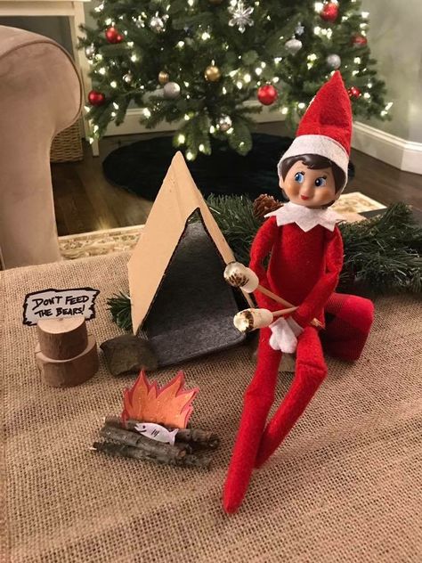 Camping Elf on the Shelf Elf Parachute, Elf On The Shelf Camping, Elf Camping, Elf Ideas Easy, Elves Gift, Food Decorations, Awesome Elf On The Shelf Ideas, Elf Activities, Xmas Elf