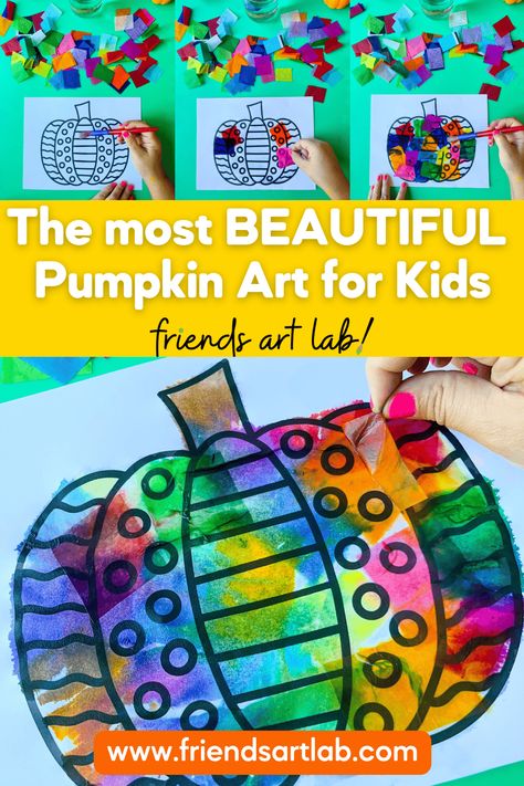 Bleeding Tissue Paper Pumpkins – Preschool Fall Art Project - Friends Art Lab Pumpkin Art Projects For Kindergarten, Pumpkins Art Projects For Kids, Pumpkin Art Projects For Kids Preschool, October Art Projects For Kids, Preschool Fall Art, Kindergarten Fall Art, Pumpkin Art Project, Pumpkin Activity, Name Art Projects