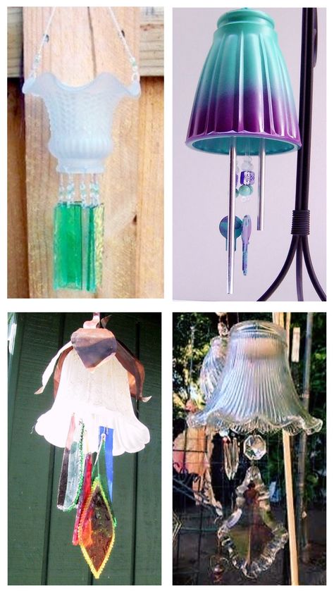 Light Fixture Globes Repurpose, Upcycle Light Globes, Upcycle Glass Light Shades, Diy Glass Light Shade, Upcycle Ceiling Fan Globes, Light Globes Ideas, Glass Light Covers Repurposed, Glass Lampshade Repurpose, Glass Shades Repurposed