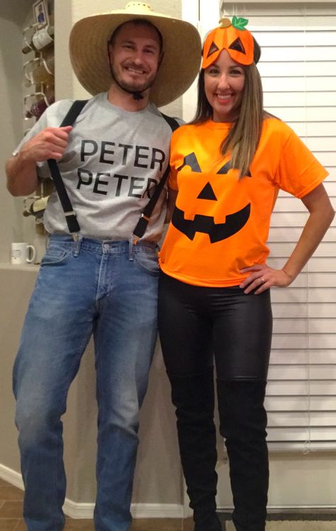 Peter Pumpkin Eater Couples Costume, Peter Peter Pumpkin Eater Costume Couple, Teen Couple Costumes, Peter Peter Pumpkin Eater Costume, Diy Couples Halloween Costumes, Peter Pumpkin Eater, Holloween Costumes, Punny Halloween Costumes, Peter Peter Pumpkin Eater