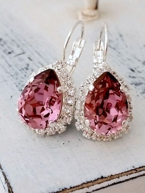 Pink Drop Earrings, Pink Crystal Earrings, Earring Bridal, Bridal Earring, Earring Silver, Pink Things, Antique Pink, Pink Jewelry, Tickled Pink