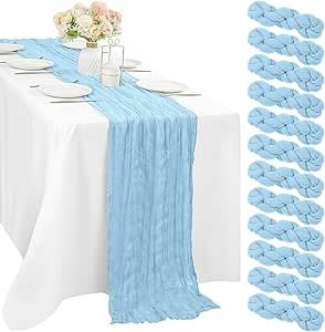 12 Pcs Baby Blue Cheesecloth Table Runner 10FT Runner for Tables 35 x 120 Inches Long Gauze Boho Fabric Table Runner Decoration Rustic Sheer Runner for Wedding Birthday Baby Shower Party (Baby Blue) Blue Cheesecloth Table Runner, Boho Wedding Table Runner, Bridal Shower Table Decorations, Gauze Table Runner, Cheesecloth Table Runner, Wedding Runner, Boho Table Runner, Blue Table Runner, Boho Table