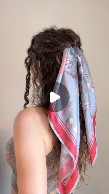 Jennie 🌷 | Curly Hair Care and Simple Hairstyle Tutorials on Instagram: "Timeless scarf updo featuring Whispering Sands Powder Blue Square Scarf by @fableengland  Use code JENNIEYOURCURLFRIEND15OFF for 15% off at Fable England 🥰  🐚  Thanks for the inspo @curly_candace 🤍  #hairscarf #scarfhairstyle #hairstyleinspo #romantichairstyle #timelesshairstyles #hairinspiration #summerhairstyles #hairstyletutorial #hairstyleideas #hairaccessories #scarffashion #curlyhair" Jennie Curly Hair, Curly Hair Scarf Styles, Hair Scarf Hairstyles, Scarf Updo, Fable England, Simple Hairstyle, Scrub Corpo, Hairstyle Tutorials, Hair Scarf Styles