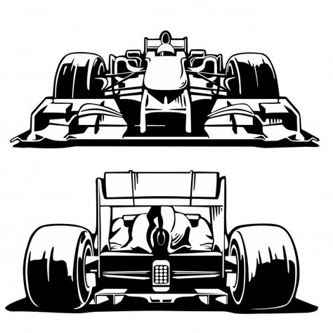 Racing car front and back view. Premium ... | Premium Vector #Freepik #vector #vintage #car #sport #cars F1 Artwork, Racing Quotes, Cricut Monogram, F1 Wallpaper Hd, Car Silhouette, Racing Car Design, Car Vector, Racing Posters, Boy Tattoos