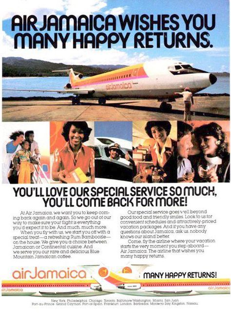 Vintage Plane Ticket, Air Jamaica, Asian Travel, National Airlines, Boeing 727, Plane Ticket, Happy Returns, Vintage Planes, Old Advertisements