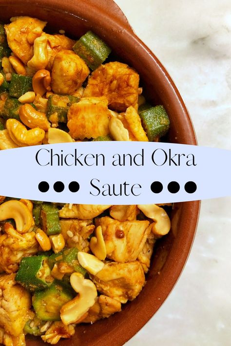 30 Minutes ~ Serves 2 ~ This Chicken and Okra Saute is the perfect quick meal after a long day. You can substitute the okra for zucchini or squash, or any other vegetable you have on hand. Seasoned with a bit of liquid smoke and Worcestershire sauce the chicken in this dish will have everyone asking for seconds. Serve with rice, cauliflower rice, or bread. #fufuskitchen #easymeal #30minutemeal #chicken #dinner Okra Chicken Recipes, Chicken Okra Recipes, Squash And Okra Recipes, Chicken And Okra Recipes, Okra Rice Recipes, Chicken And Okra, Rice Cauliflower, Okra Recipes, Chicken Zucchini