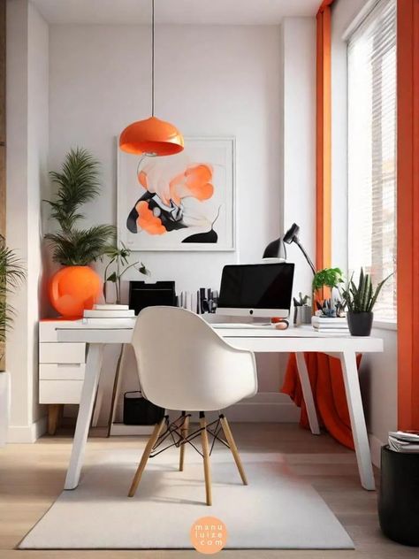 home office - Laranja Classy Home Office, Home Office Feminine, Feminine Home Office Classy, Ideas For Small Home, Office Feminine, Feminine Home Office, Deco Orange, Home Office Inspo, Office Ideas For Women