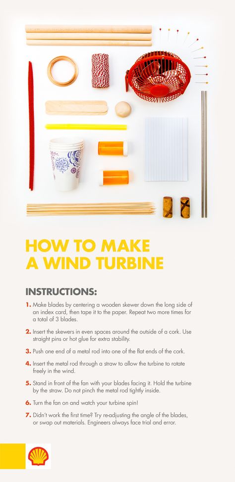 Science is all about trial and error. This STEM challenge lets kids use their imagination and engineering skills to create a homemade wind turbine. #ShellScienceFair Homemade Wind Turbine, Diy Wind Turbine, Coconut Milk Shampoo, Money On Pinterest, Stem Challenge, Rotator Cuff, Stem Challenges, Stem Projects, Stem Science