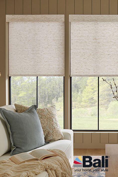 Bali Shades Window Treatments, Bali Roller Shades, Linen Roller Shades, Roller Shade Ideas, Outside Mount Roller Shades, Roller Shades With Curtains, Roller Shades Kitchen, Woven Roller Shades, Roller Shades Bedroom